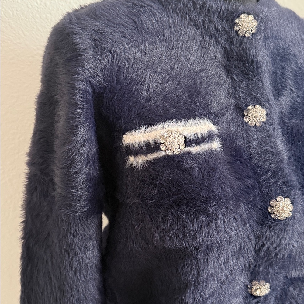 J. Crew Navy Teddy Lady Jacket with Crystal Buttons - Picture 5 of 8